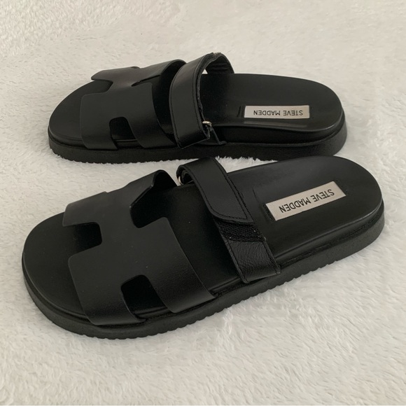 Steve Madden Shoes - Women’s 8 STEVE MADDEN Mayven Black Leather H Flatform Luxe Slide Sandals